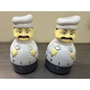 Chef Kitchen Timer Set of 2 Mechanical 60 Minute Cooking Baking Novelty 4" Tall